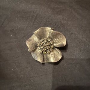 Vintage Premier Designs Pewter Floral Brooch or pendant with center rhinestones